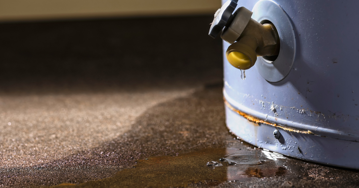 A boiler leaking onto the floor
